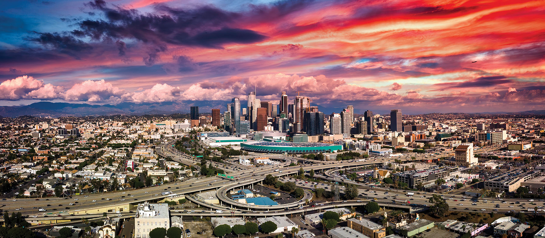Los Angeles Panorama freeways at sunset